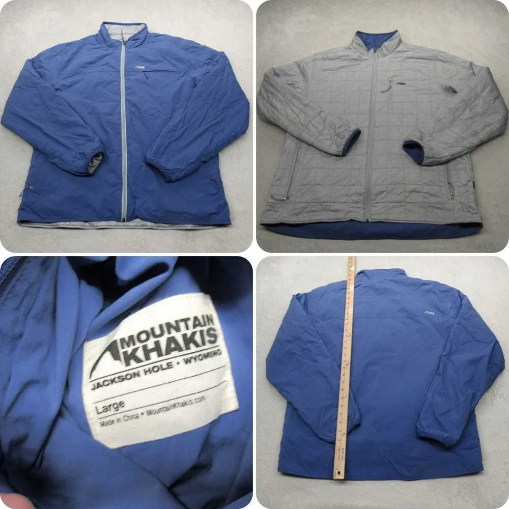 Mountain Khakis Jacket Mens Large Blue Insulated Reversible Water Resistant Logo